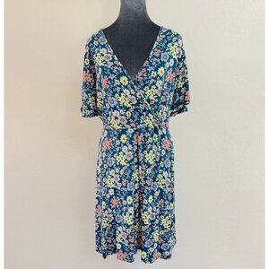 41 Hawthorn - Elisse Knit Surplice Dress - Navy/Pink/Yellow Floral - Size LP